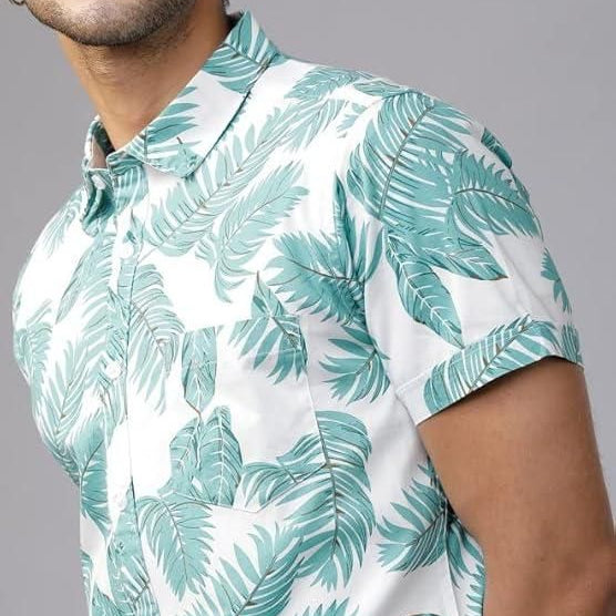 Men’s Printed Half Sleeve Casual Shirt | White & Light Green