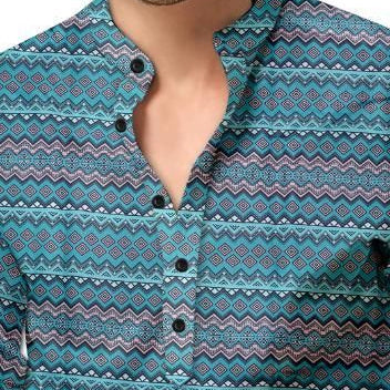 Men’s Printed Spread Collar Casual Shirt | Blue