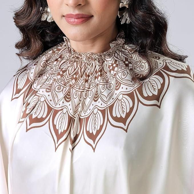 Satin Silk Printed Kaftan Saree With Unstitched Blouse