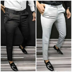 Lycra Solid Slim Fit Men’s Formal Trousers | Pack of 2