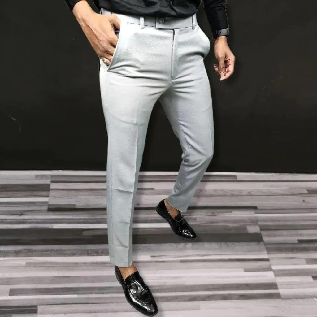 Lycra Solid Slim Fit Men’s Formal Trousers | Pack of 2
