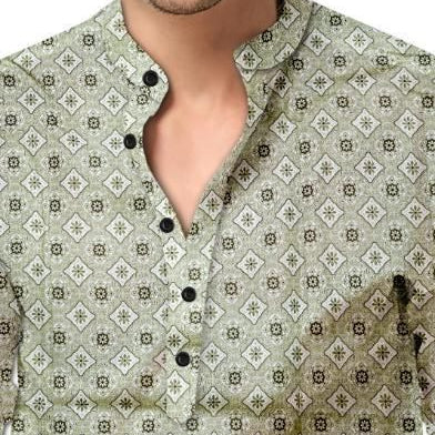 Men’s Printed Spread Collar Casual Shirt | Green