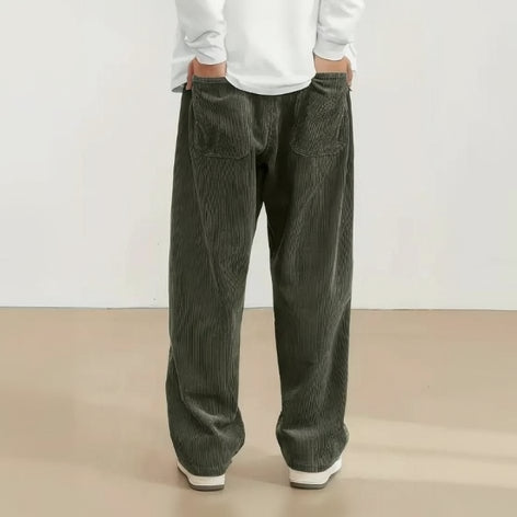 Men’s Dark Green Corduroy Cargo Trouser | Loose Fit
