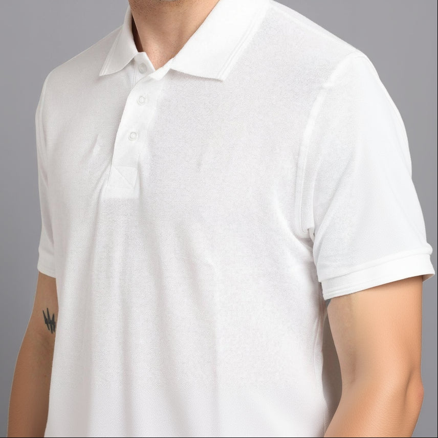 White Matte Solid Men’s Polo T-Shirt | Half Sleeves