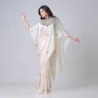 Satin Silk Printed Kaftan Saree With Unstitched Blouse