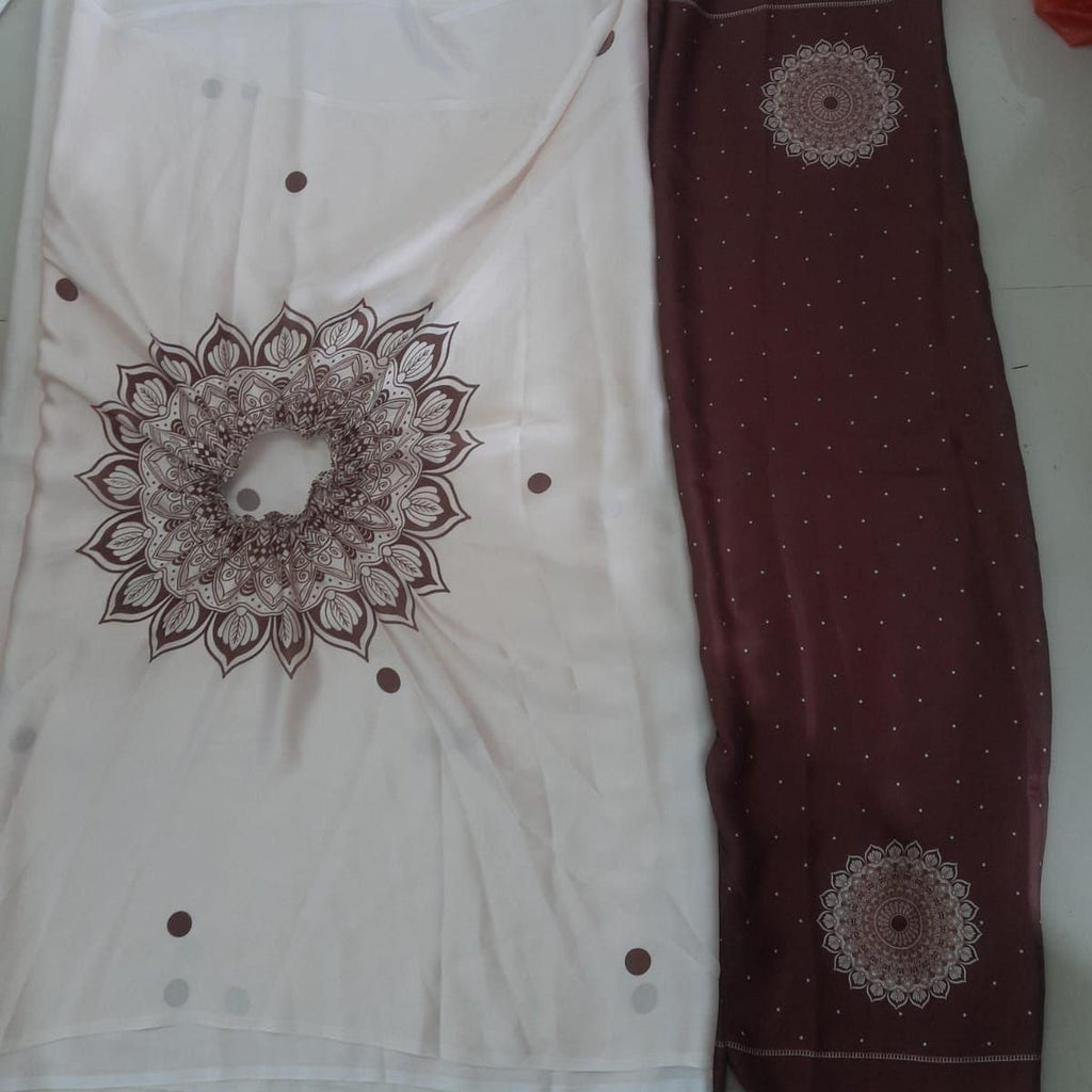 Satin Silk Printed Kaftan Saree With Unstitched Blouse