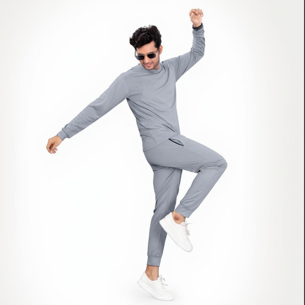 Men’s Solid Full Sleeves Grey Track Suit | Sportswear