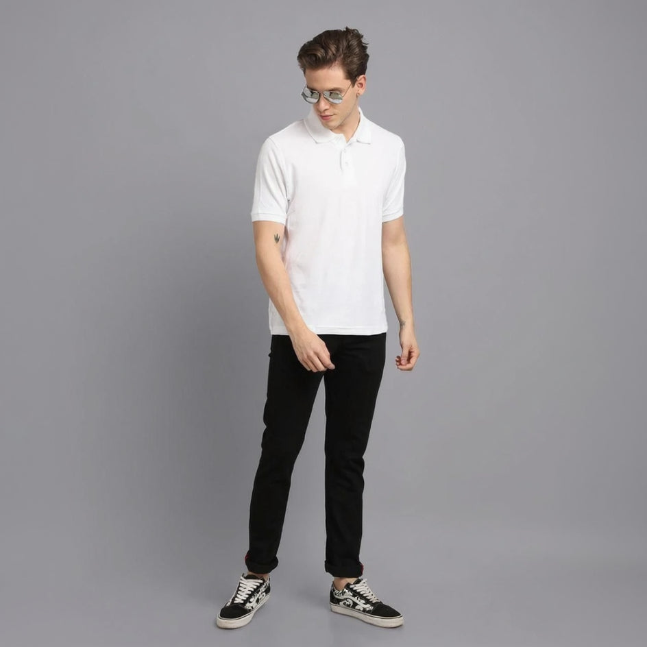 White Matte Solid Men’s Polo T-Shirt | Half Sleeves
