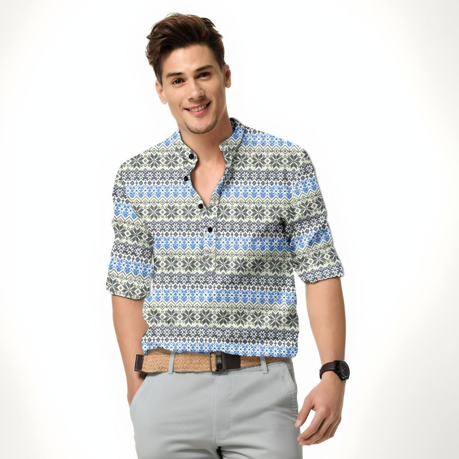 Men’s Printed Spread Collar Casual Shirt | Multicolor