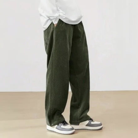Men’s Dark Green Corduroy Cargo Trouser | Loose Fit