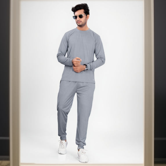 Men’s Solid Full Sleeves Grey Track Suit | Sportswear