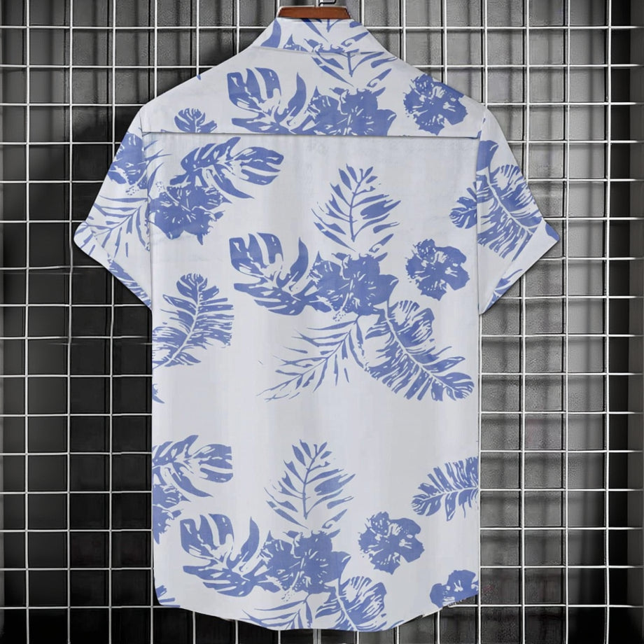Men’s Printed Half Sleeve Casual Shirt | White & Navy Blue