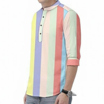 Men’s Color Block Spread Collar Casual Shirt