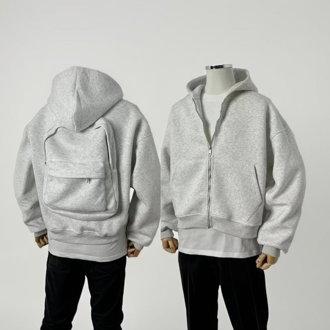 Men’s Solid Backpack Zip Up Hoodie | Custom Style