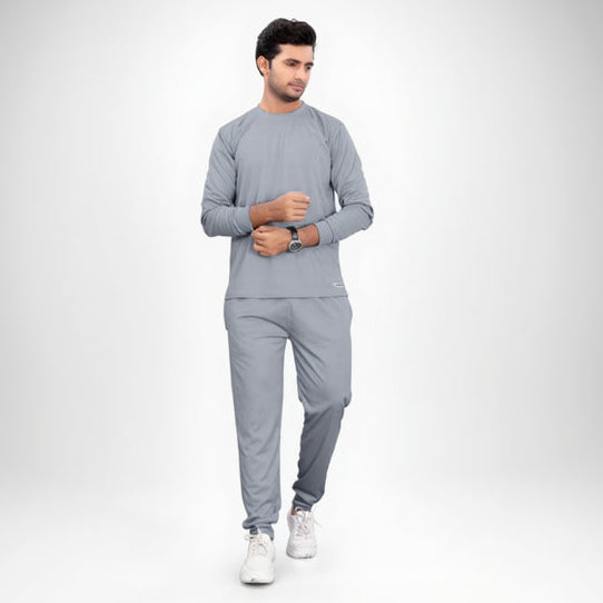 Men’s Solid Full Sleeves Grey Track Suit | Sportswear