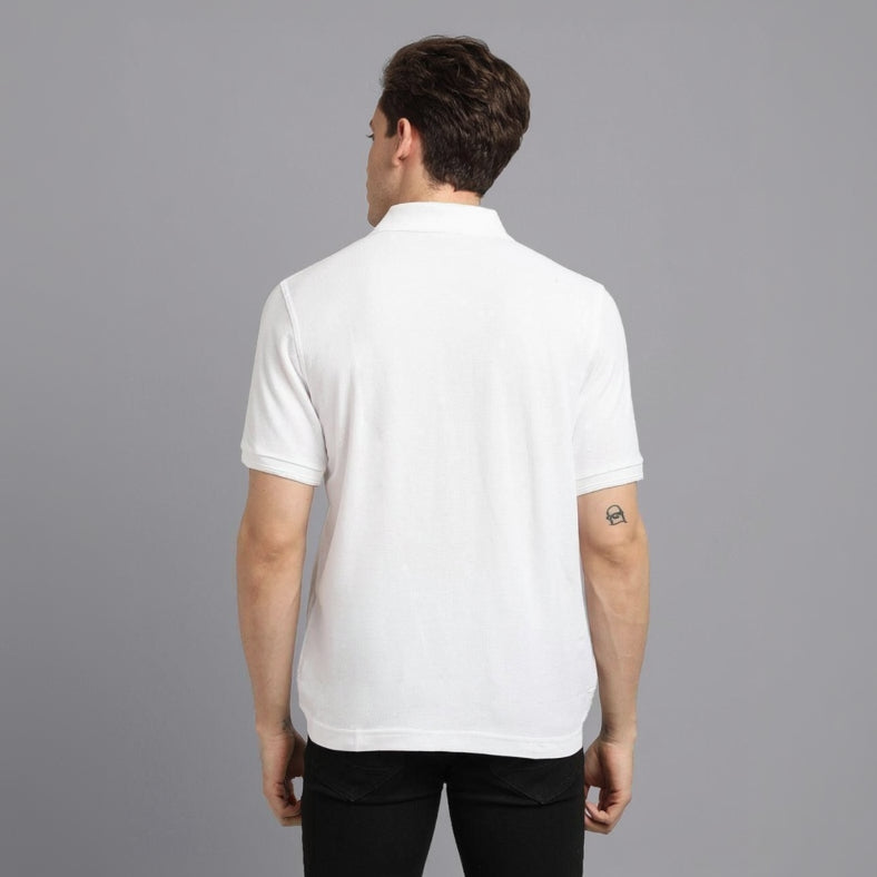 White Matte Solid Men’s Polo T-Shirt | Half Sleeves
