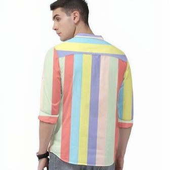 Men’s Color Block Spread Collar Casual Shirt