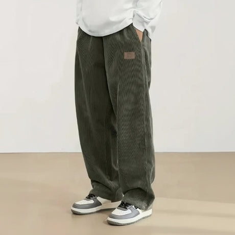 Men’s Dark Green Corduroy Cargo Trouser | Loose Fit