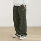 Men’s Dark Green Corduroy Cargo Trouser | Loose Fit