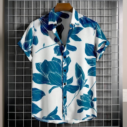 Men’s Printed Half Sleeve Regular Collar Casual Shirt