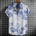 Men’s Printed Half Sleeve Casual Shirt | White & Navy Blue