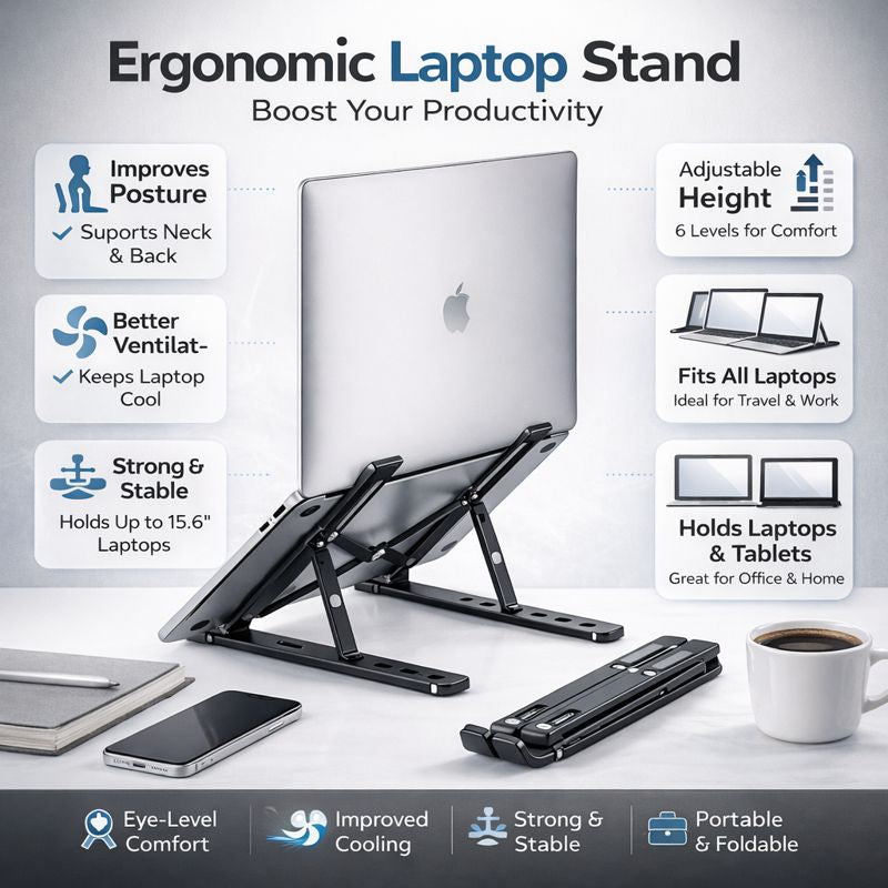 Foldable Adjustable Laptop Stand | Ergonomic Height Stand