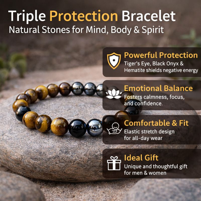 Hematite Tiger Eye Bracelet | Natural Stone Beads