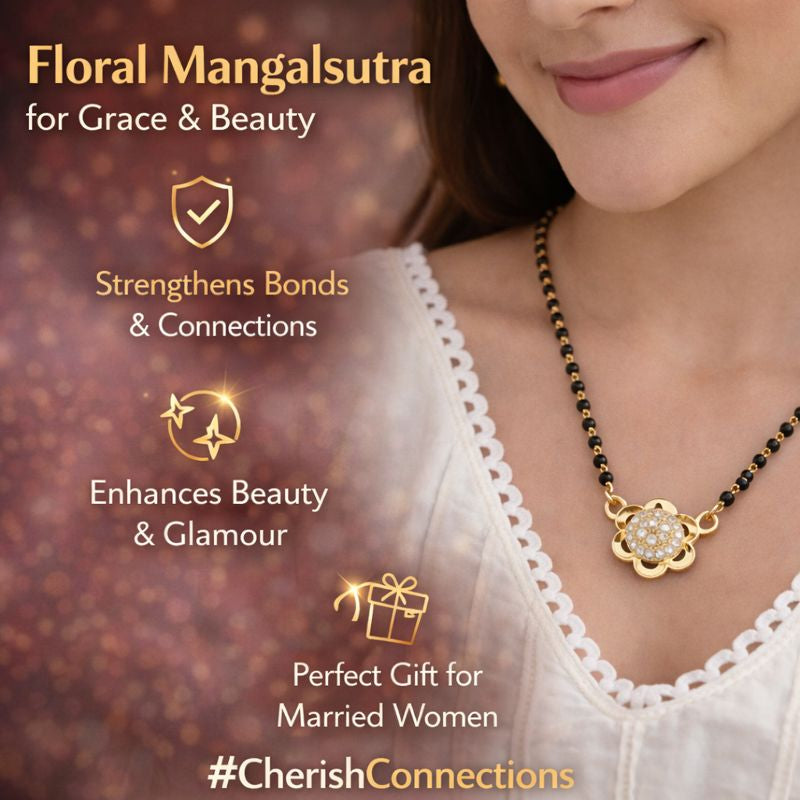 Gold-Plated Floral Pendant Mangalsutra | Elegant