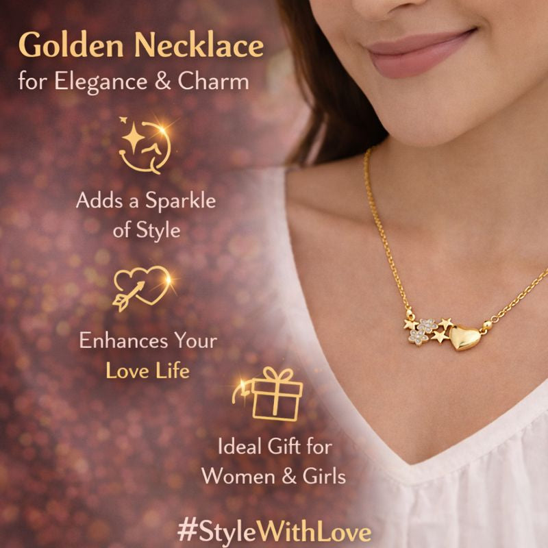 Golden Necklace with Star & Heart Pendants | Stylish