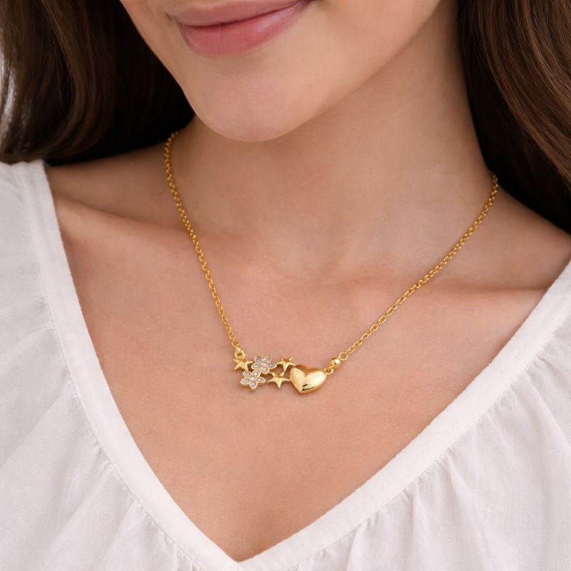 Golden Necklace with Star & Heart Pendants | Stylish