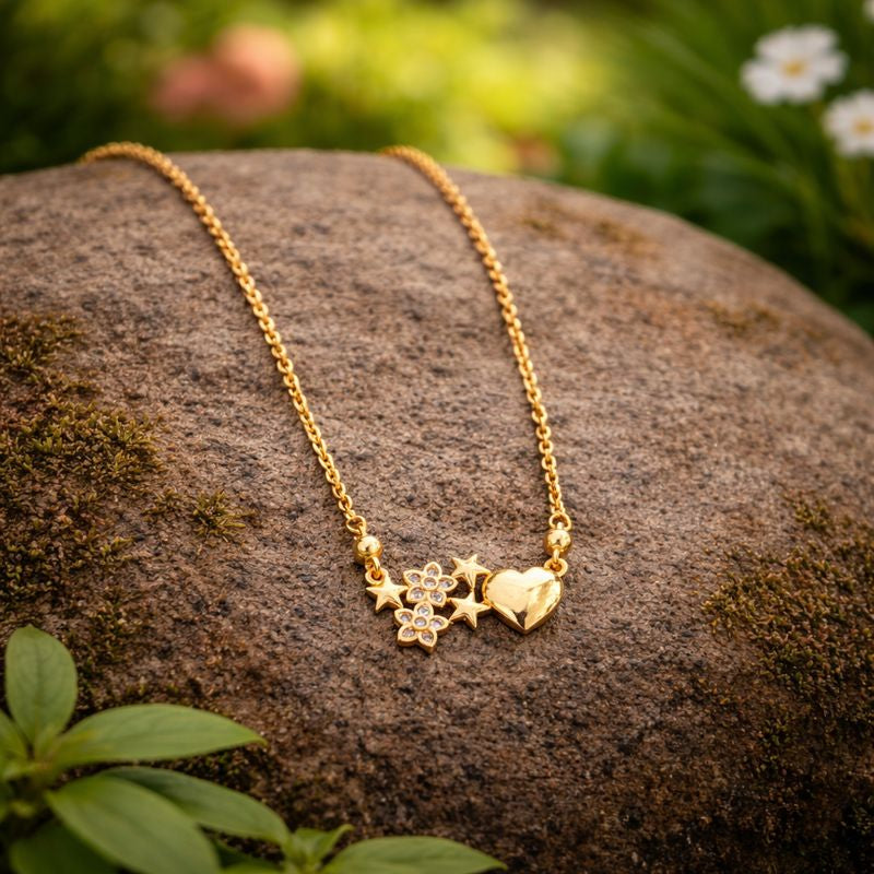 Golden Necklace with Star & Heart Pendants | Stylish