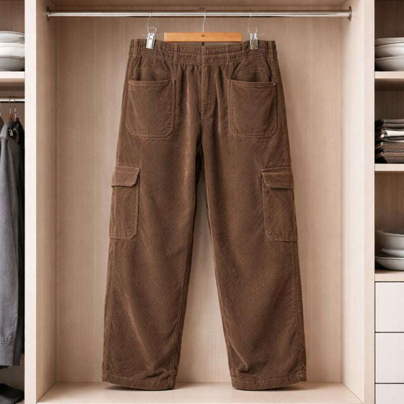 Men’s Brown Corduroy Cargo Trouser | Loose Fit Casual Wear